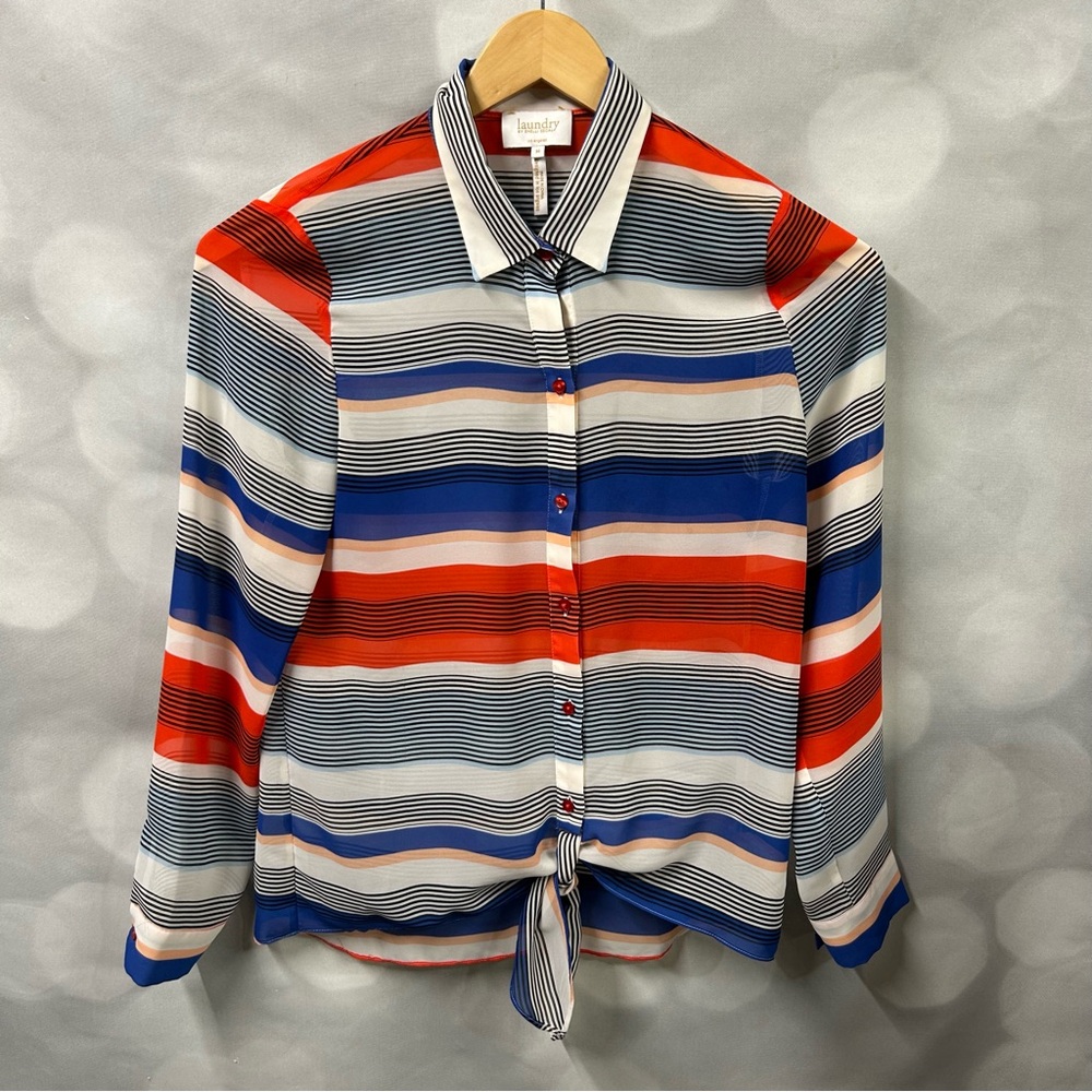Laundry by Shelli Segal red, white and blue striped tie-front blouse‎ in medium